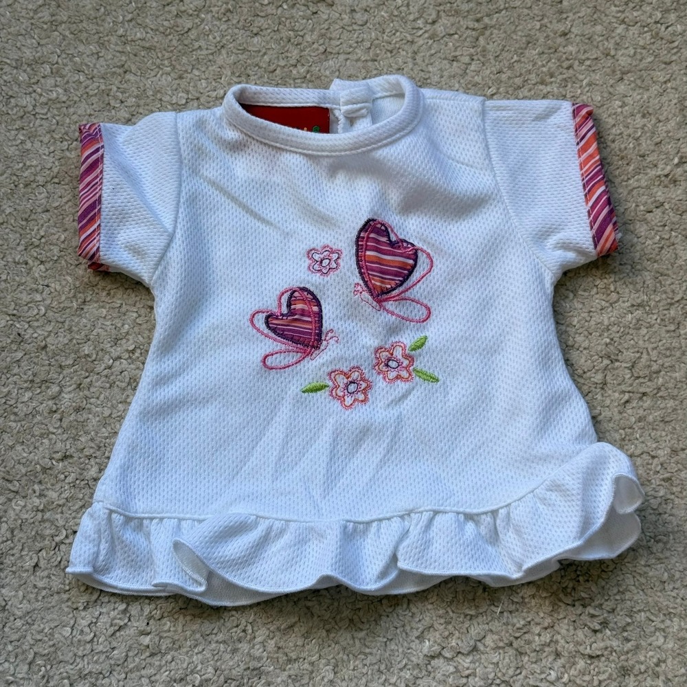 VTG Ragscals Baby Girl White Butterfly Embroidered Ruffle Hem Top Size 3M Canada